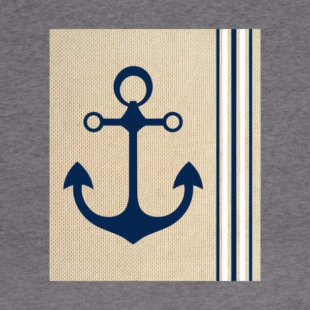 Nautical Boat Yacht Ship Anchor Burlap Navy Blue White Stripes Pattern by ernstc